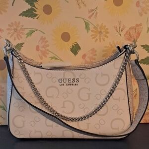 GUESS Logo Cream Shoulder Bag with Chain
